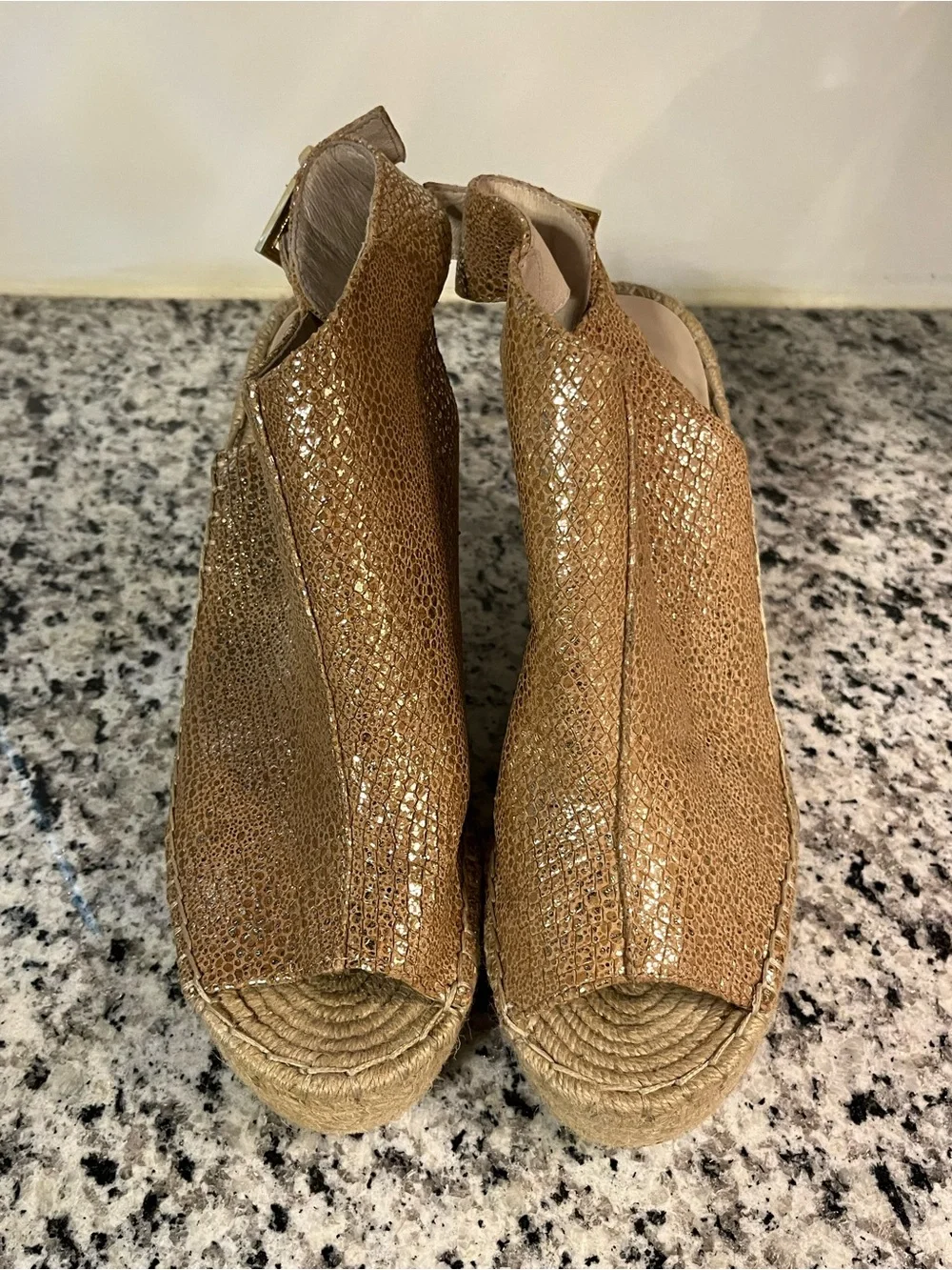 Kenneth Cole Odette Gold Shimmer Wedge Espadrille Sandal